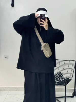 Ensemble noir 2 pièces jupe longue pour femme voilée